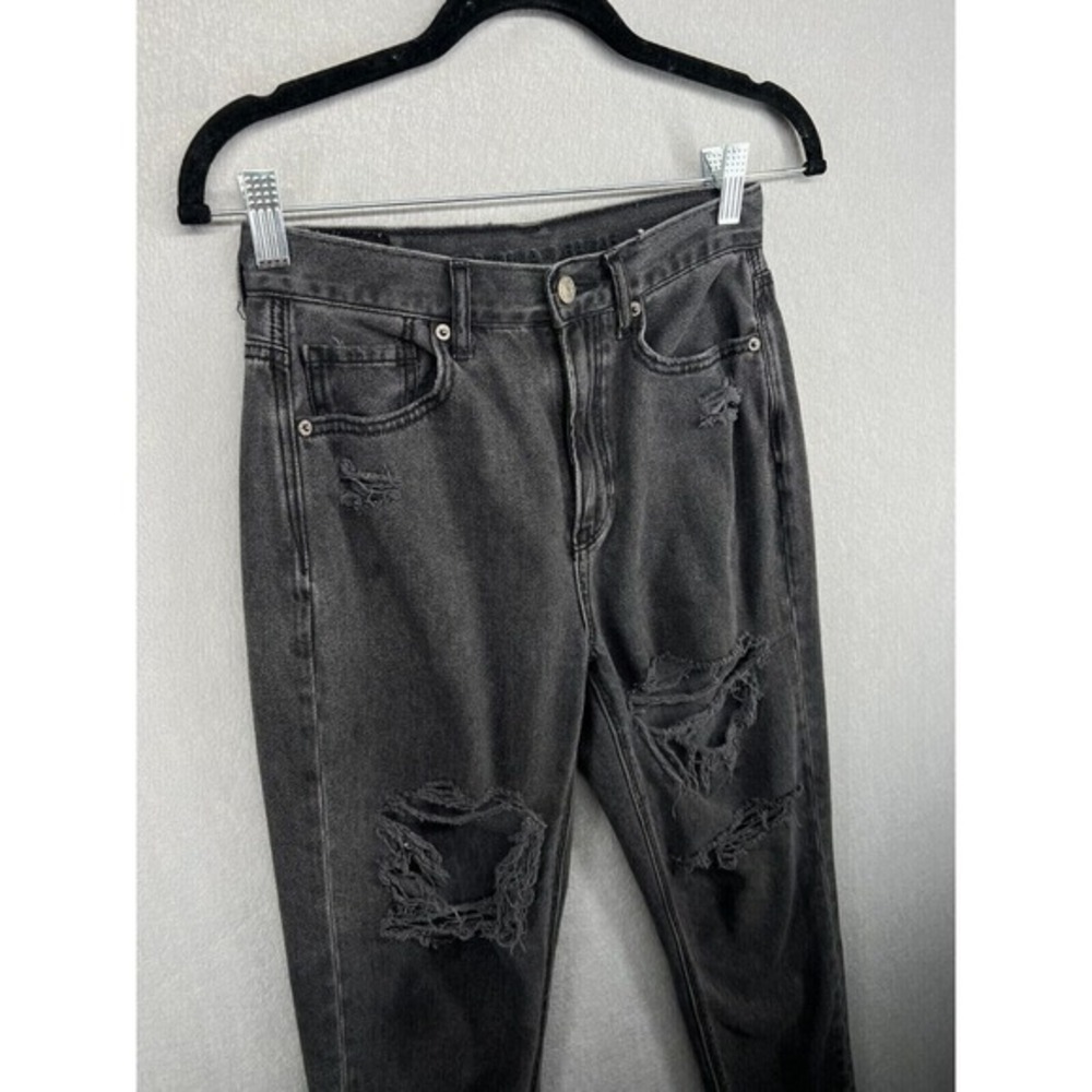 American Eagle Jeans Womens Size 2 Mom Jean Black Destroyed Ripped High Rise - Picture 3 of 12